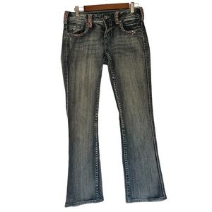 Cowgirl Tuff Western Jeans Beach Bling Embroidere Bootcut Low Rise  Women's Size